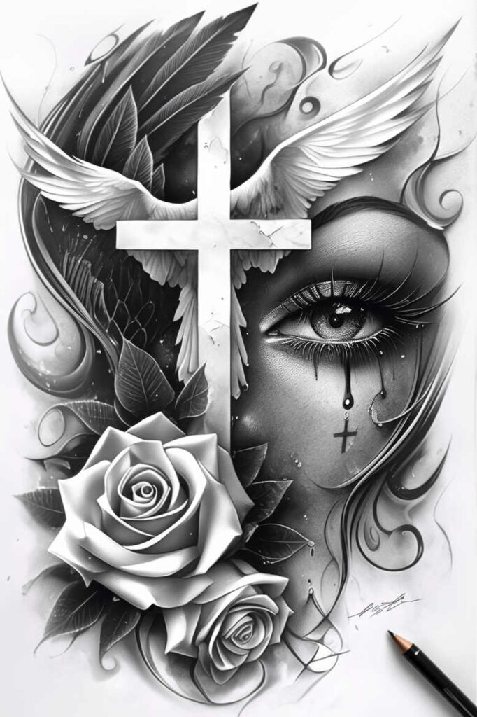 angel tattoo design ideas Neotraditional balanced tones celestial messenger for ankle