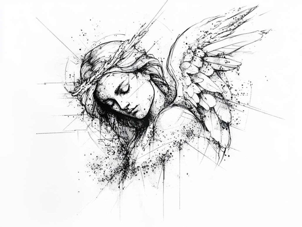 angel tattoo design ideas Surrealism fantastical celestial messenger for lower back