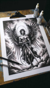 angel tattoo design ideas Realism real shadows celestial messenger for lower chest