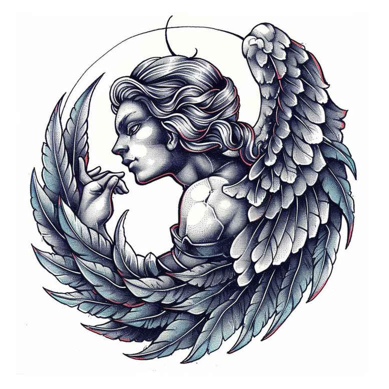 angel tattoo design ideas Surrealism melted shapes celestial protector for behind ear