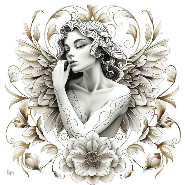 angel tattoo design ideas textured shading celestial protector for full back