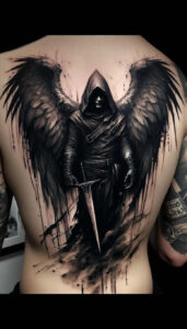 angel tattoo design ideas Realism skin realism celestial protector for outer arm