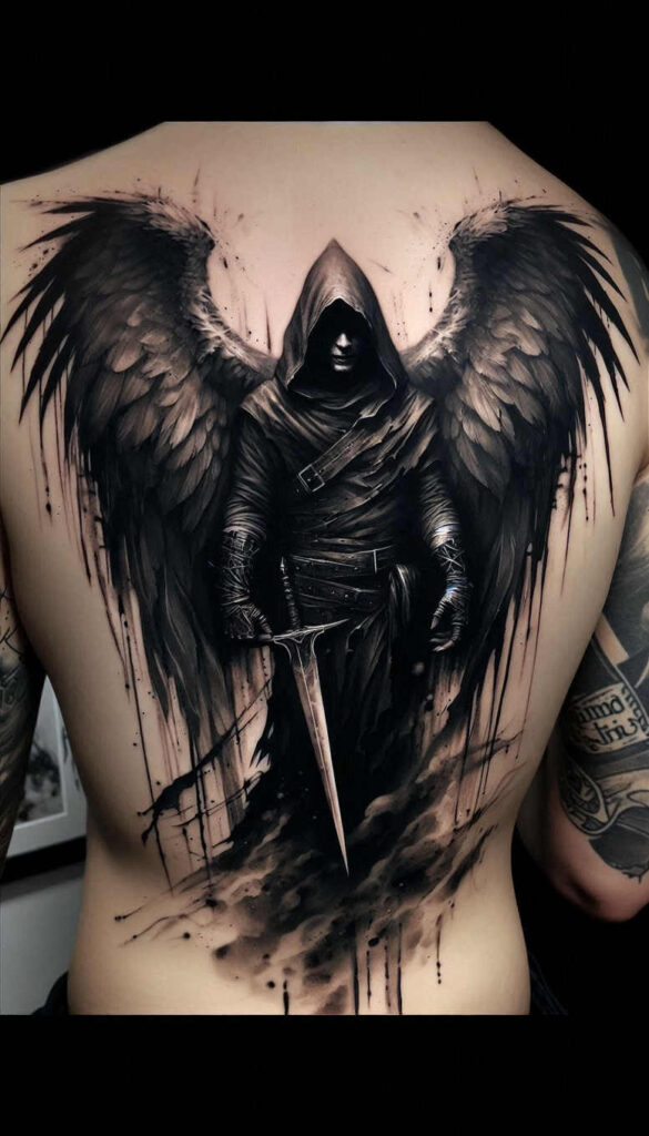 angel tattoo design ideas Realism skin realism celestial protector for outer arm