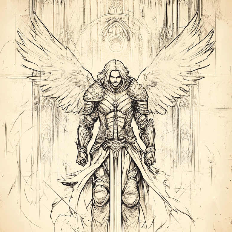 angel tattoo design ideas Surrealism esoteric celestial protector for outer arm