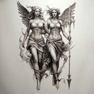 angel tattoo design ideas Surrealism psychedelic divine for collarbone
