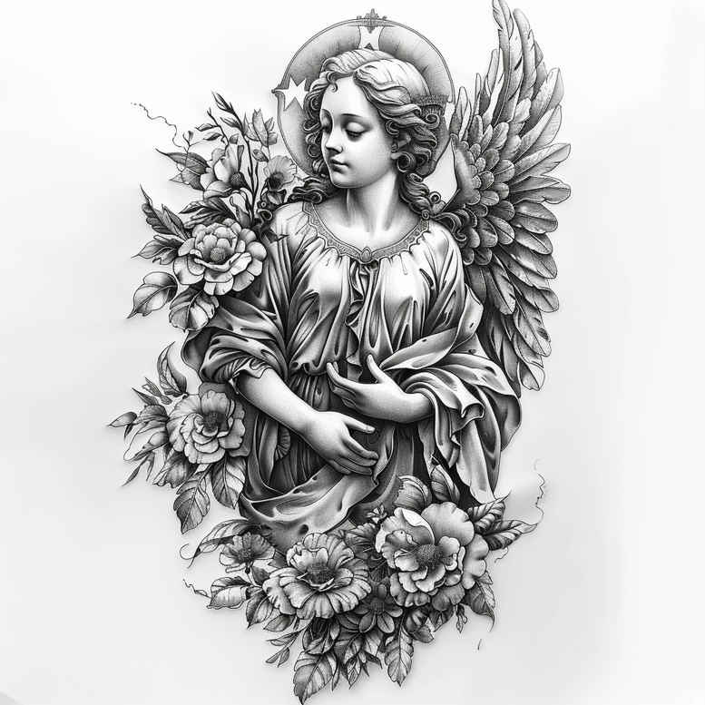 angel tattoo design ideas textured fills divine light for lower back