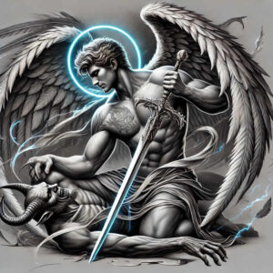 angel tattoo design ideas Surrealism visual paradox divine light for shoulder blade