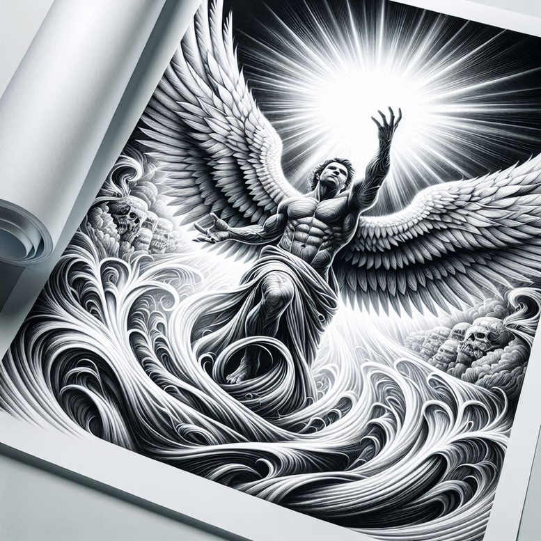 angel tattoo design ideas Surrealism blurred boundaries divine light for upper chest