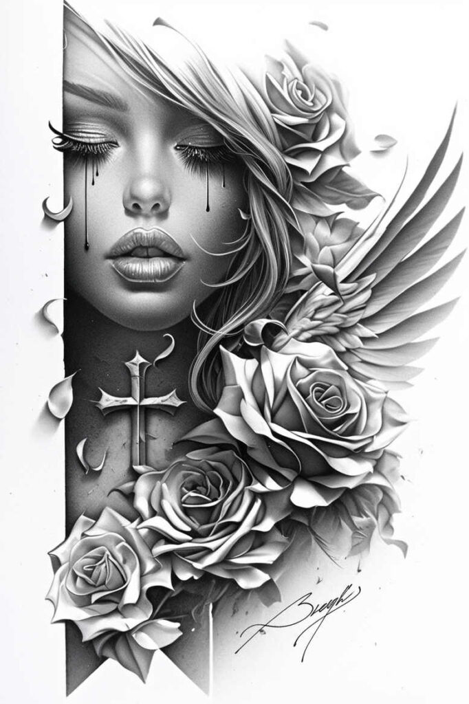 angel tattoo design ideas Realism reflection effect divine messenger for lower arm