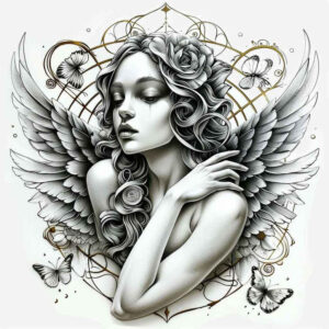 angel tattoo design ideas Surrealism mysterious divine messenger for lower leg