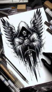 angel tattoo design ideas Realism seamless blend divine messenger for neck