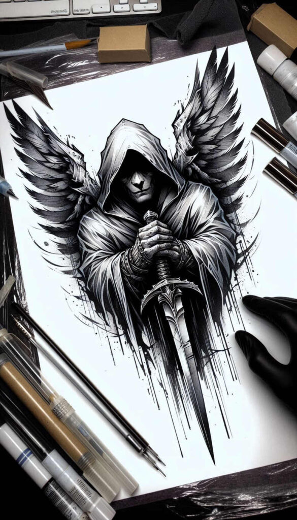 angel tattoo design ideas Realism seamless blend divine messenger for neck