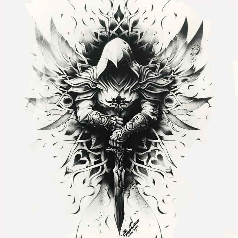 angel tattoo design ideas Realism digital realism divine messenger for upper back