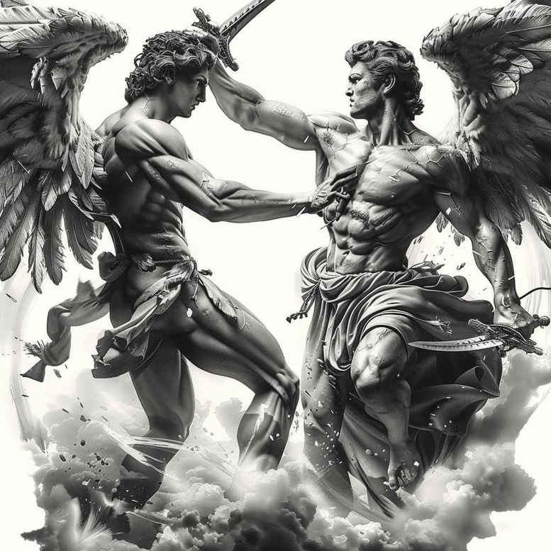 angel tattoo design ideas Realism contrast play divine messenger for upper back