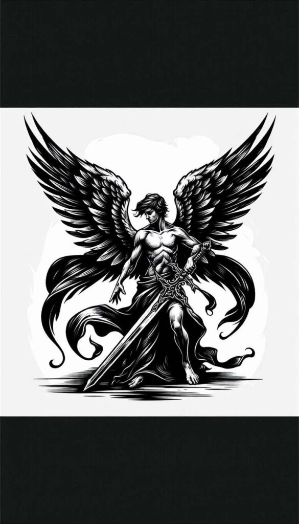 angel tattoo design ideas textured shading divine messenger for upper shoulder