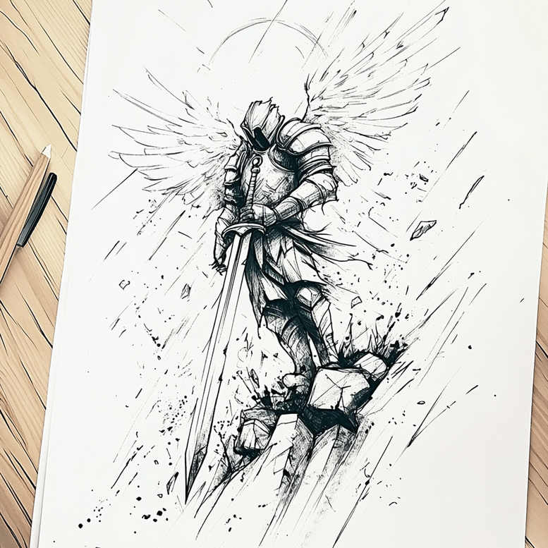 angel tattoo design ideas Realism contrast play divine protector for arm