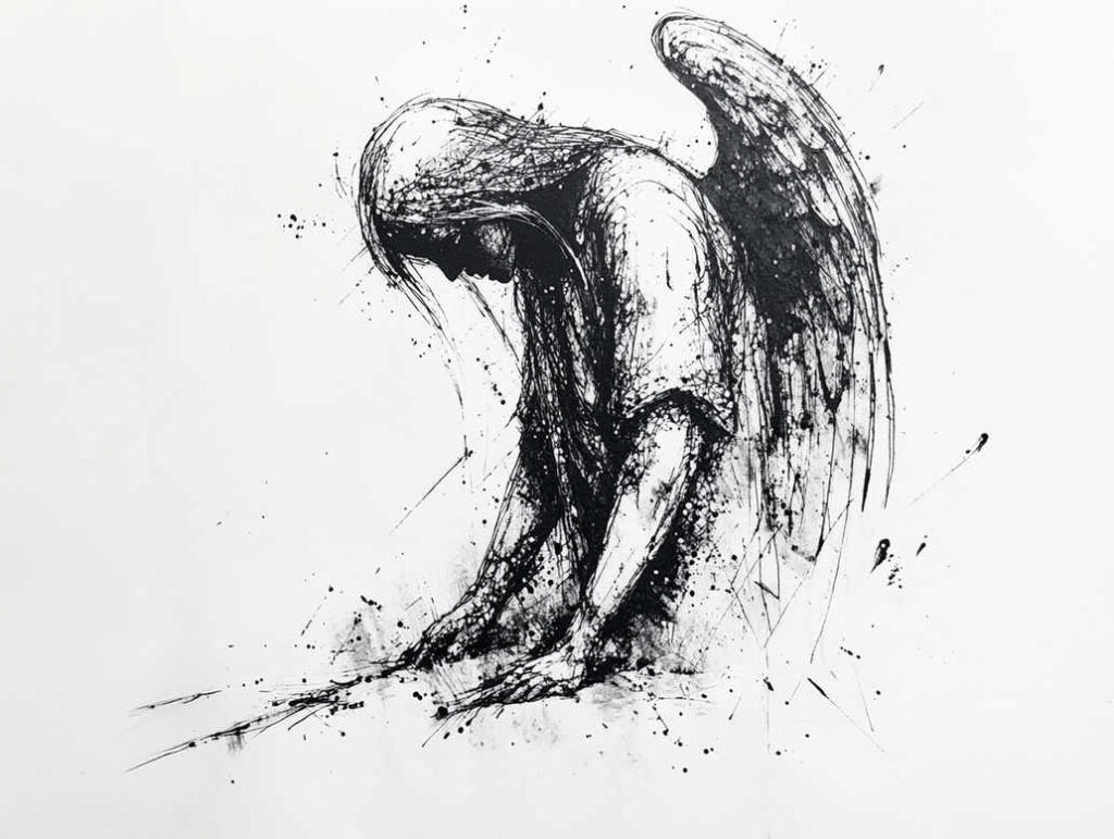 angel tattoo design ideas precise lines divine protector for biceps