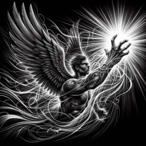 angel tattoo design ideas Surrealism blurred boundaries divine protector for lower arm