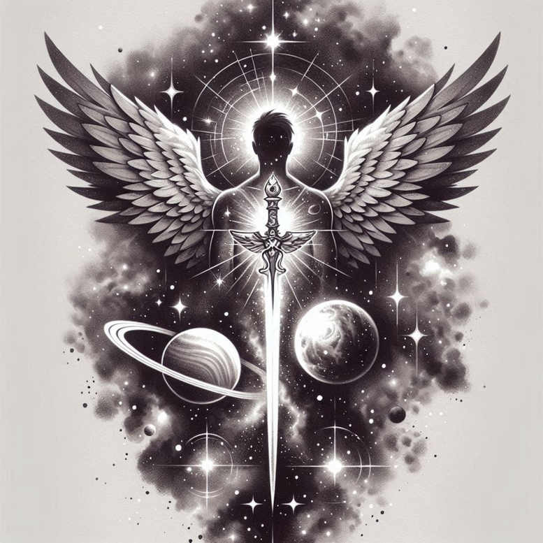 angel tattoo design ideas Surrealism metaphysical divine protector for lower arm