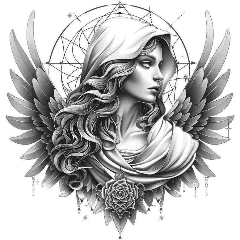 angel tattoo design ideas Realism portrait realism divine shield for ankle