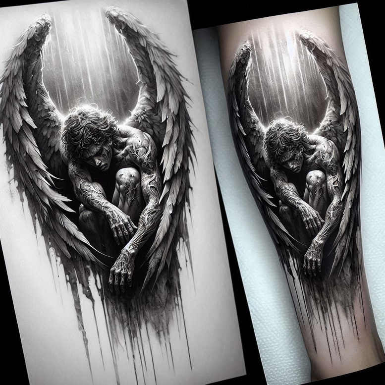 angel tattoo design ideas textural detail divine shield for arm