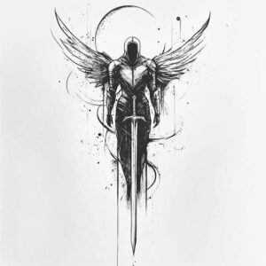 angel tattoo design ideas Realism depth of field divine shield for full back