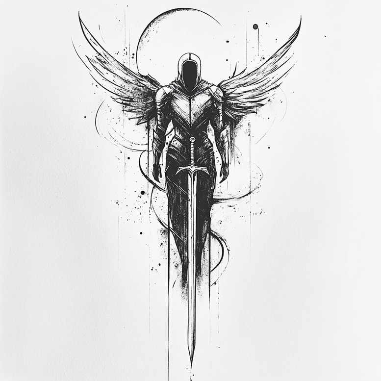 angel tattoo design ideas Realism depth of field divine shield for full back