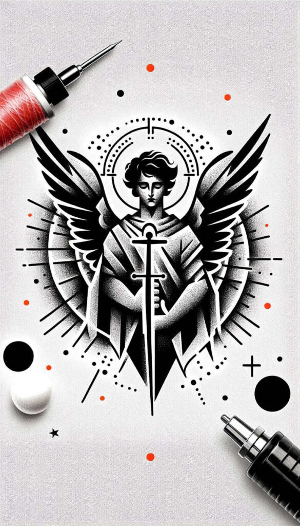 angel tattoo design ideas Surrealism symbolic divine shield for shoulder blade