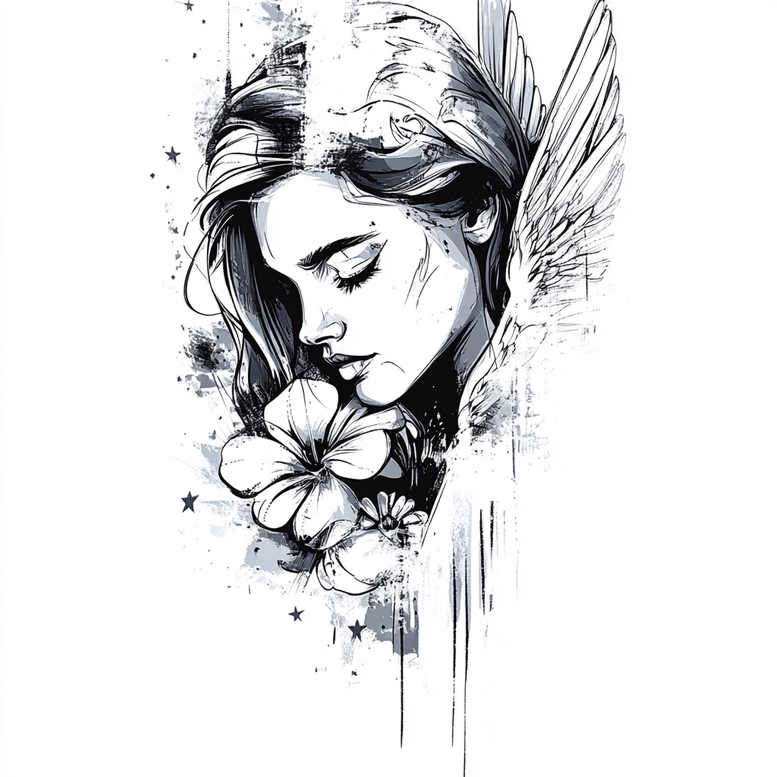 angel tattoo design ideas enhanced color divine shield for thigh