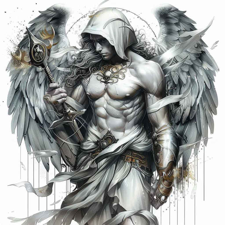 angel tattoo design ideas Surrealism unreal divine shield for upper back