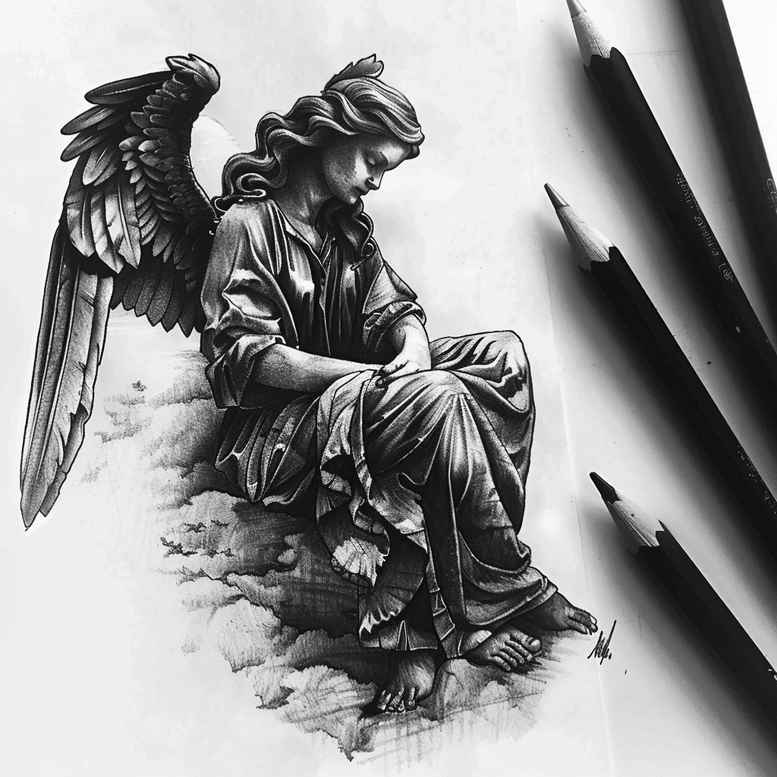 angel tattoo design ideas bold color blocks ethereal for foot