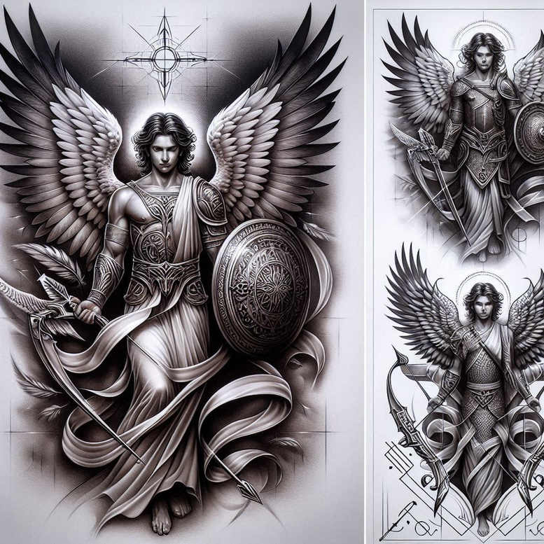 angel tattoo design ideas Realism detailed rendering ethereal for lower chest