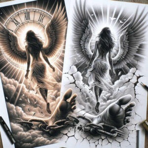 angel tattoo design ideas layered fill ethereal for lower chest