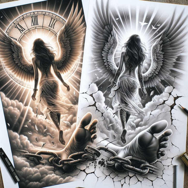 angel tattoo design ideas layered fill ethereal for lower chest