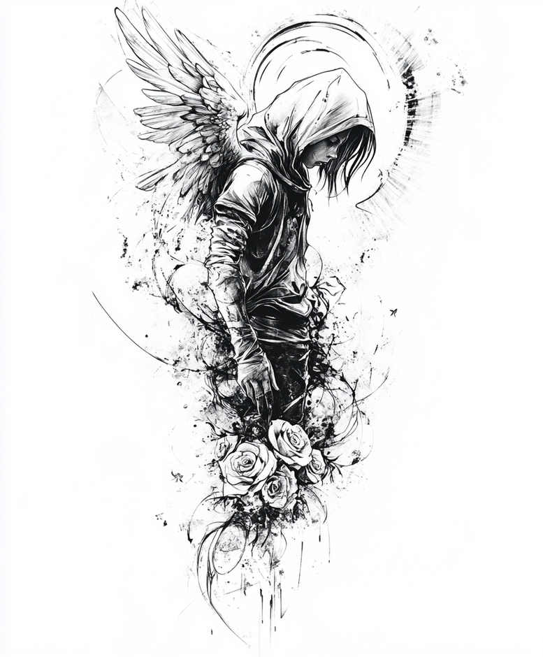 angel tattoo design ideas artistic contrast ethereal for lower leg