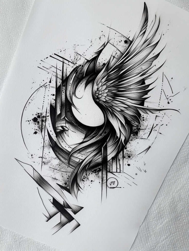 angel tattoo design ideas strong outlines ethereal for lower thigh
