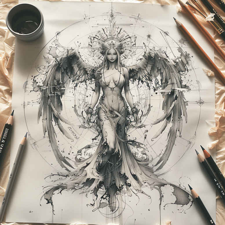 angel tattoo design ideas Realism precise anatomy ethereal for thigh