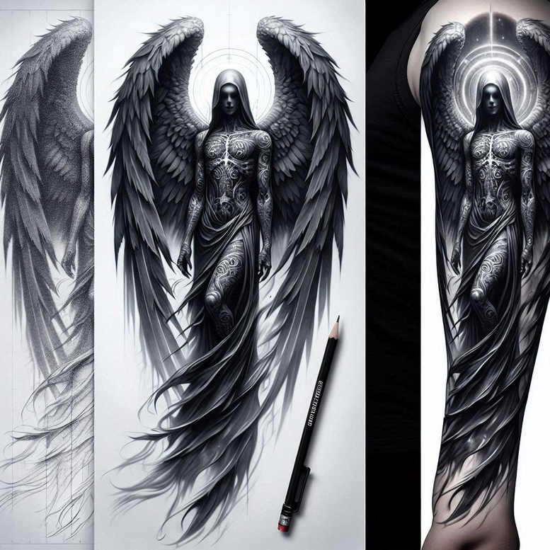 angel tattoo design ideas Realism optical depth ethereal grace for behind ear