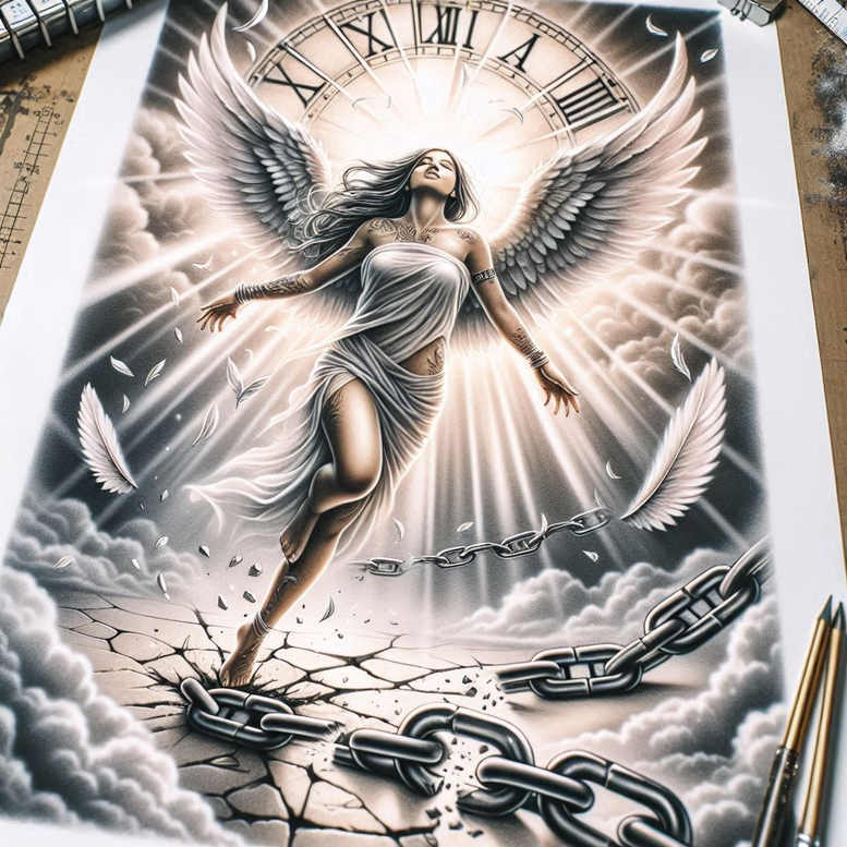 angel tattoo design ideas Surrealism subconscious themes ethereal light for fingers