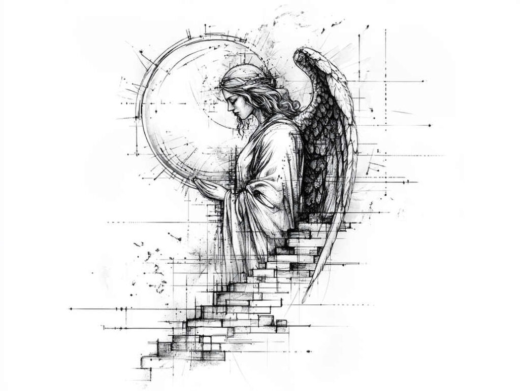 angel tattoo design ideas Surrealism psychedelic ethereal light for fingers