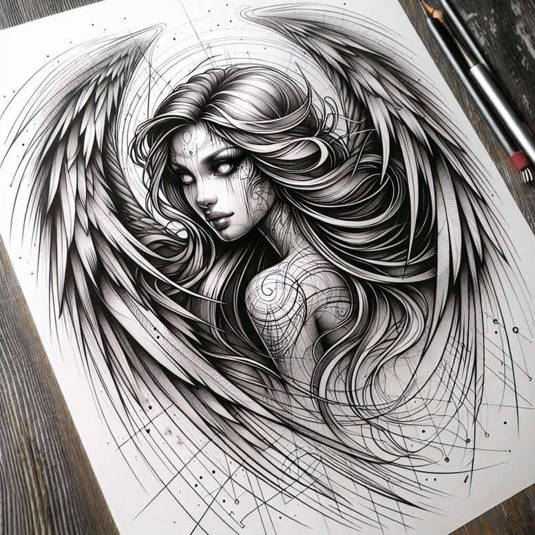 angel tattoo design ideas Surrealism mystical guardian for elbow