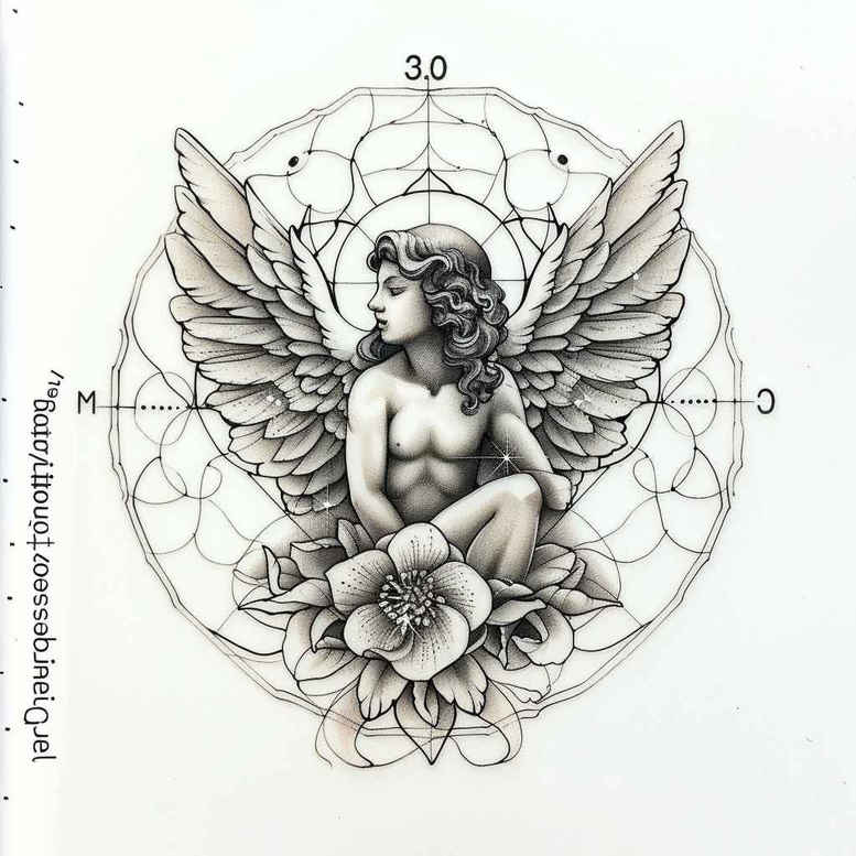 angel tattoo design ideas expressive lines guardian for lower thigh