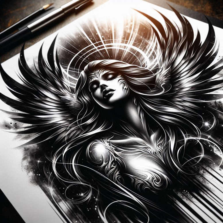 angel tattoo design ideas Realism hyper-realistic guardian for outer arm