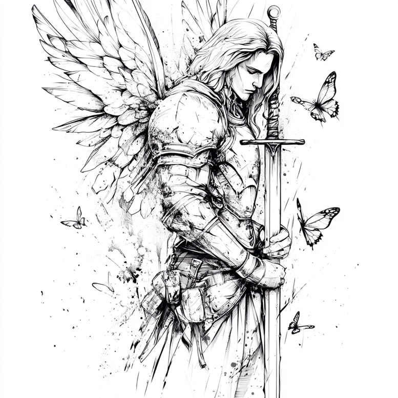 angel tattoo design ideas Surrealism visual paradox guardian for palm