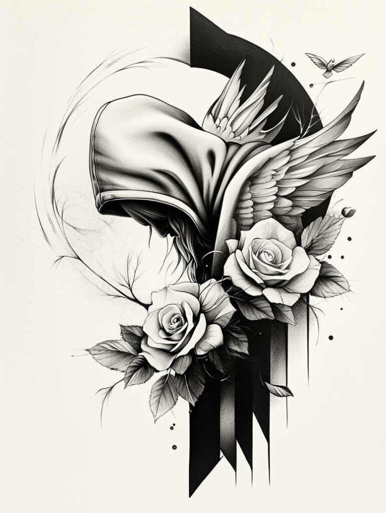 angel tattoo design ideas Surrealism abstract guardian spirit for scapula