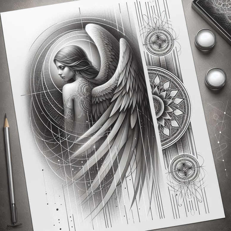 angel tattoo design ideas bold texture guardian spirit for shin