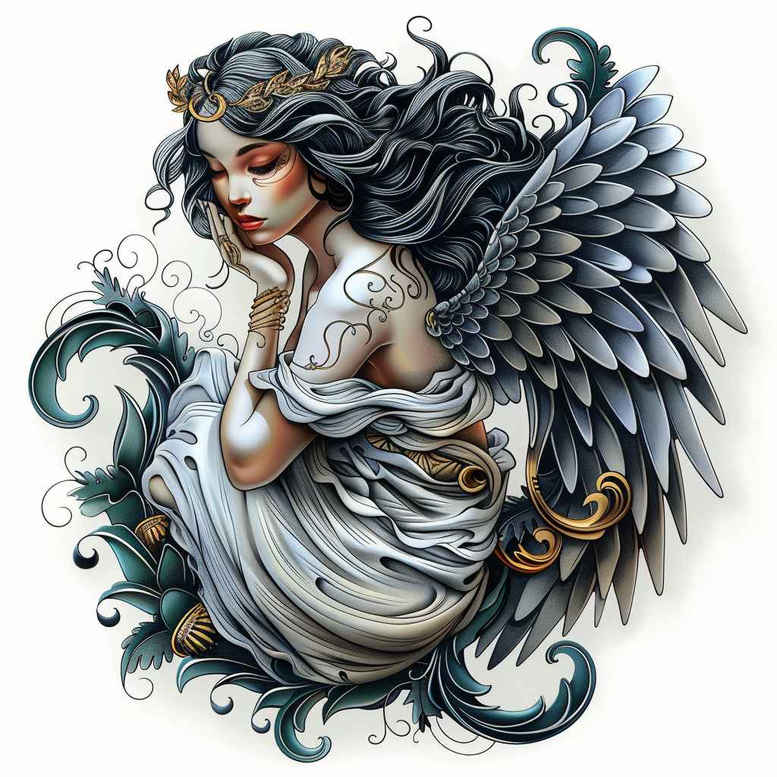 angel tattoo design ideas clean lines guardian spirit for upper chest
