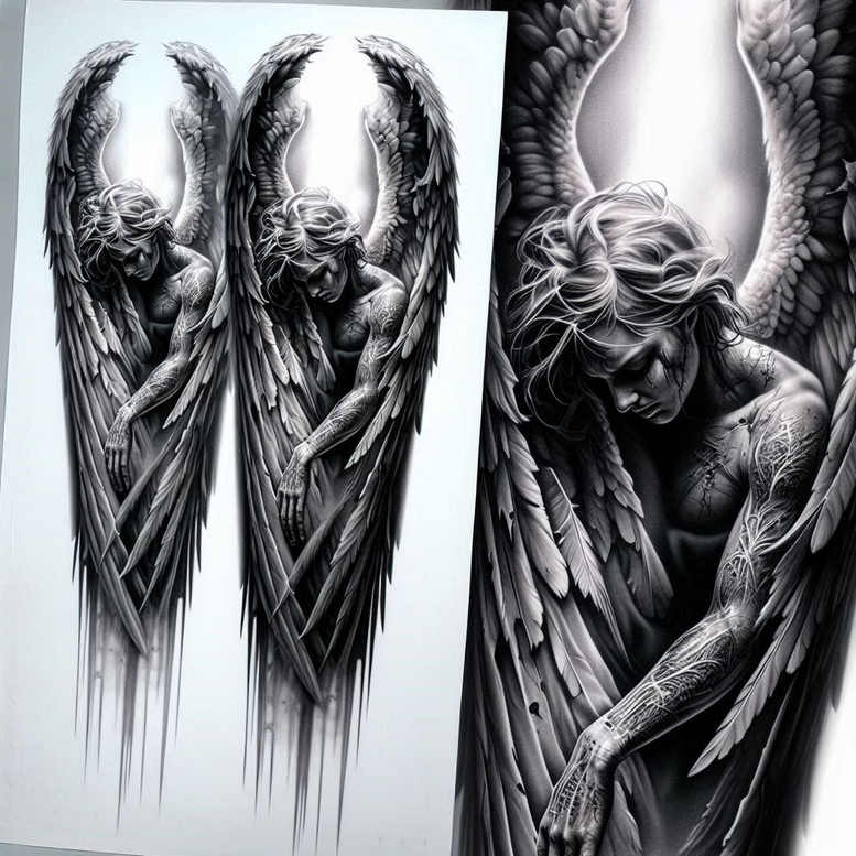 angel tattoo design ideas Realism real shadows heaven sent for abdomen