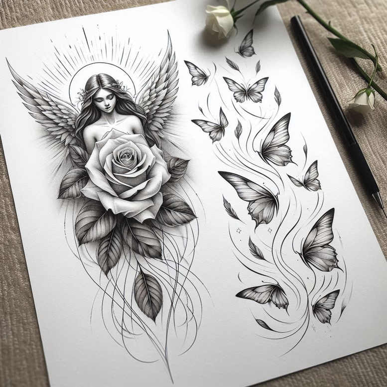 angel tattoo design ideas Realism contrast play heaven sent for palm