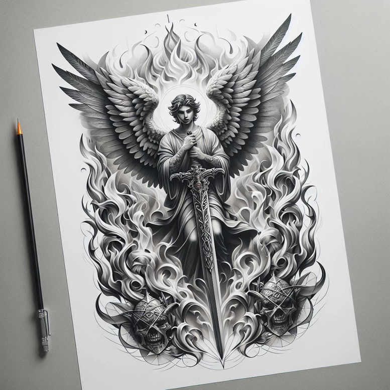 angel tattoo design ideas Realism blended gradients heavenly embrace for hand